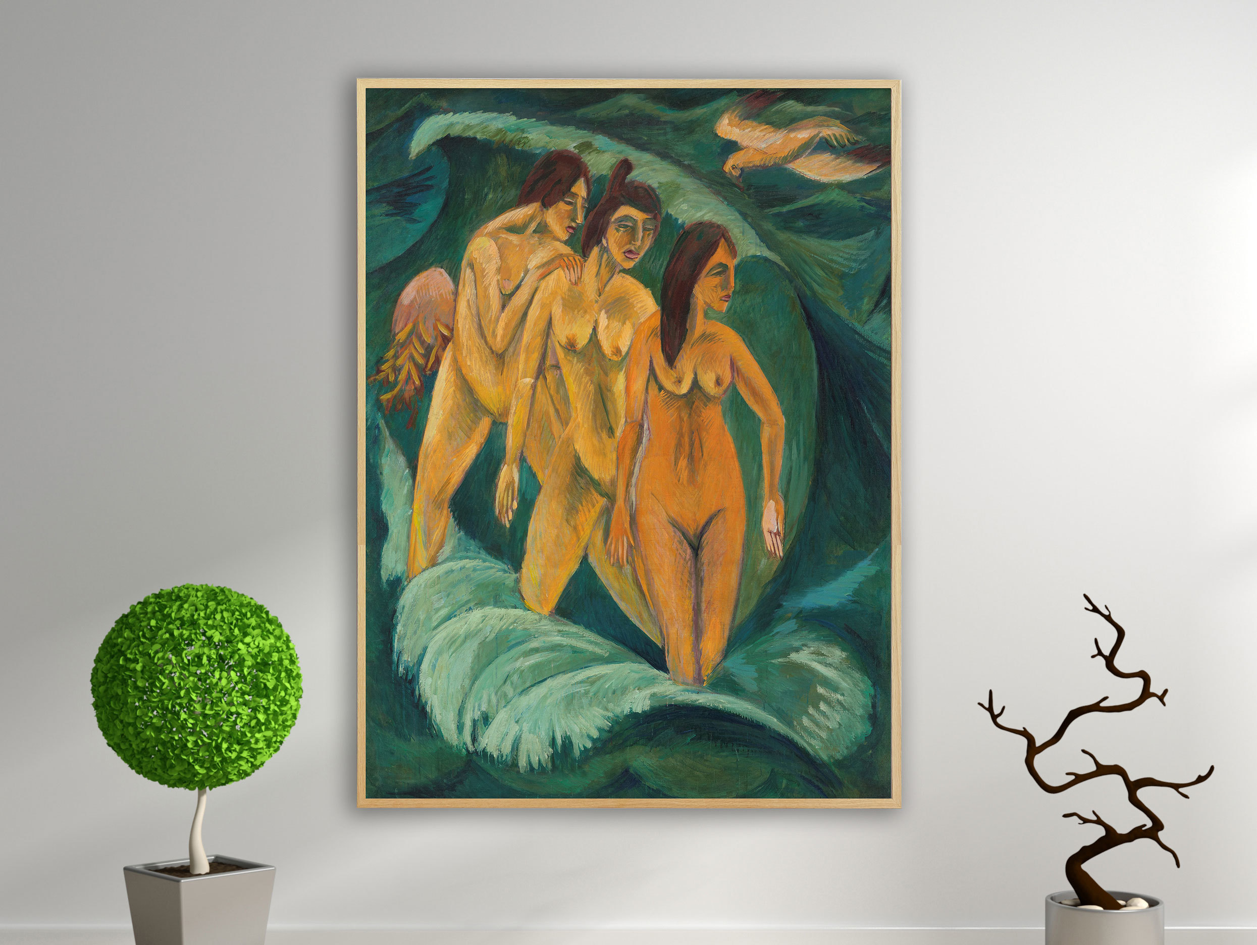 Ernst Ludwig Kirchner - Drei Badende, 1913, Bilderrahmen Eiche