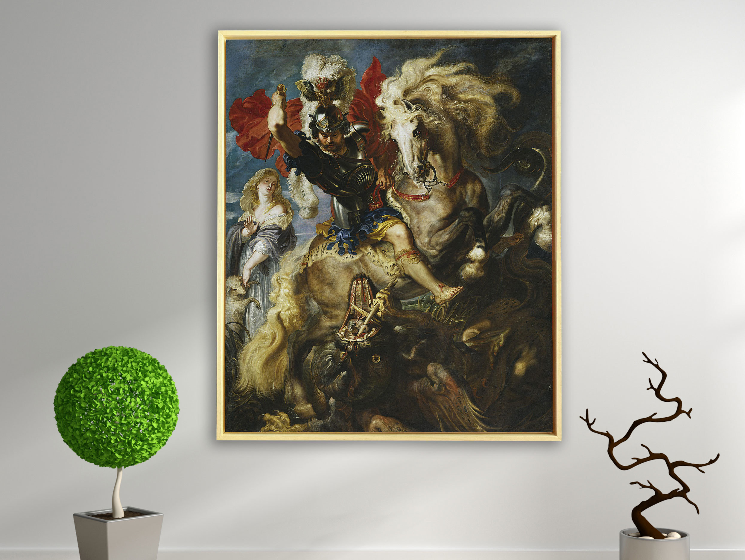 Peter Paul Rubens - Der heilige Georg und der Drachen, Schattenfugenrahmen natur