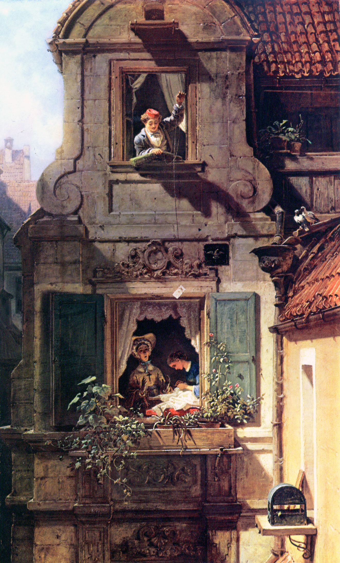 Carl Spitzweg - Der abgefangene Liebesbrief, 1860, Schattenfugenrahmen Natur