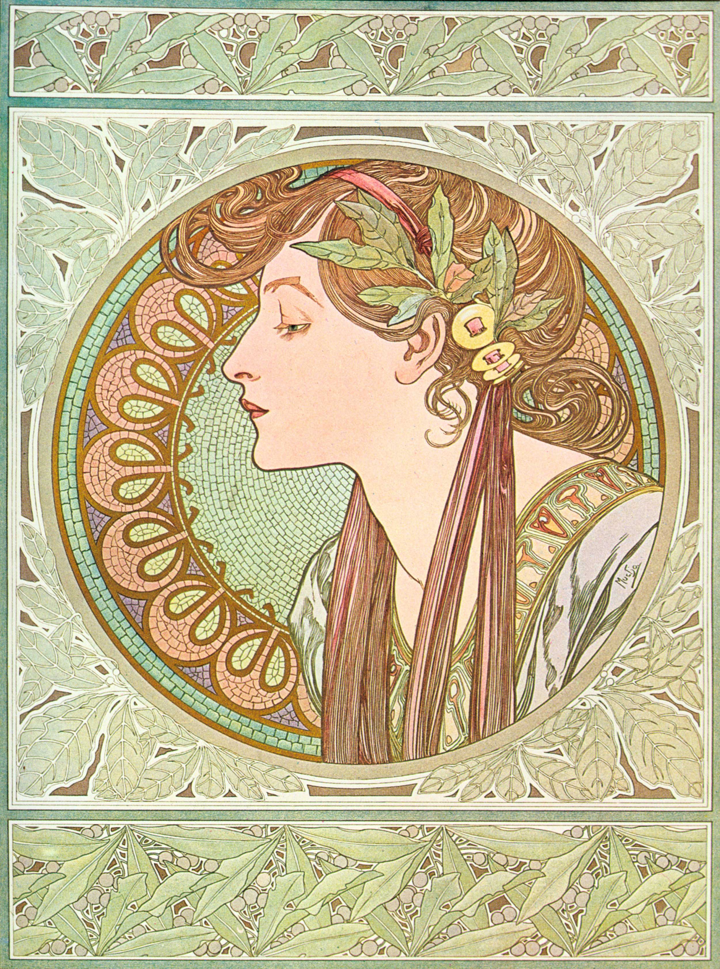 Alfons Mucha - Laurel, 1901, Schattenfugenrahmen Natur