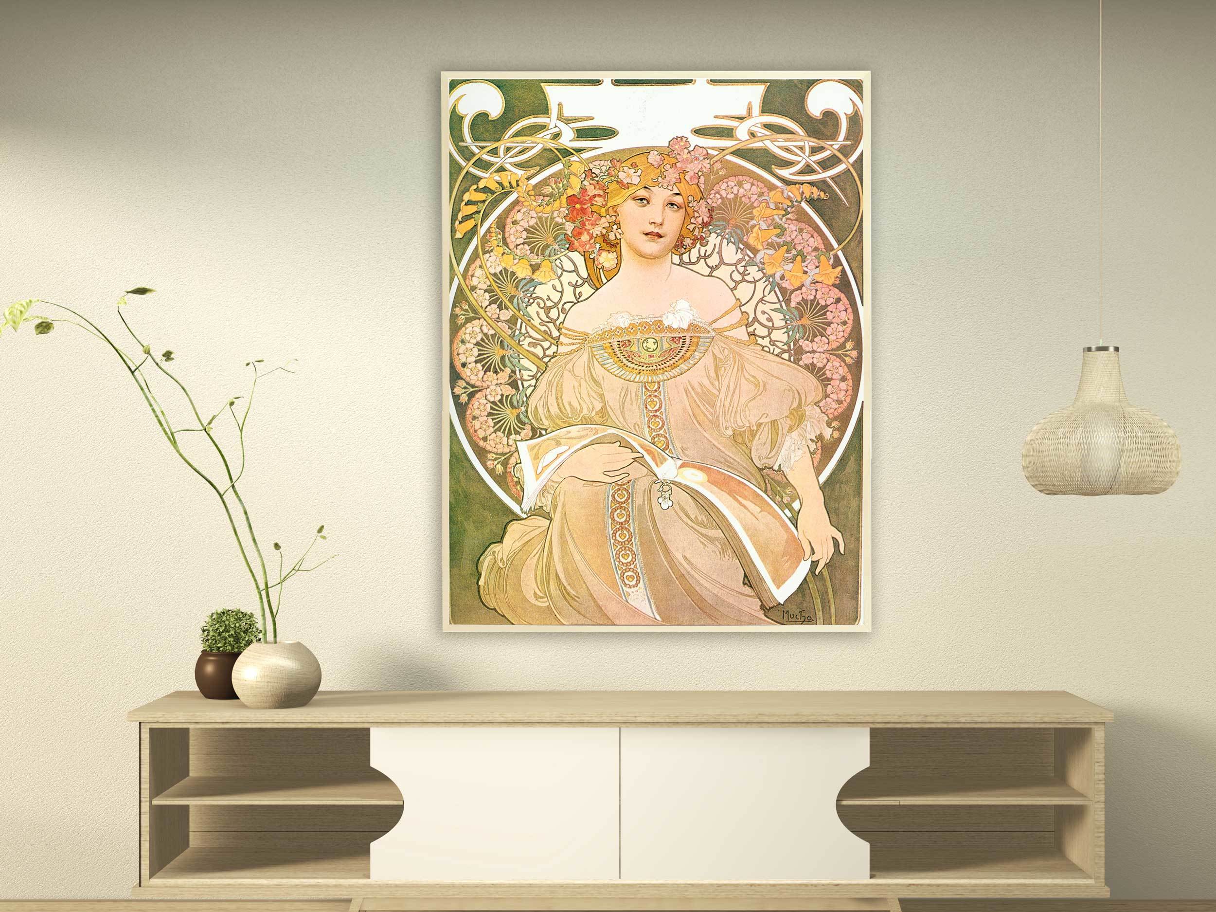 Alfons Mucha - Reverie or Daydream, 1898, Bilderrahmen Ahorn