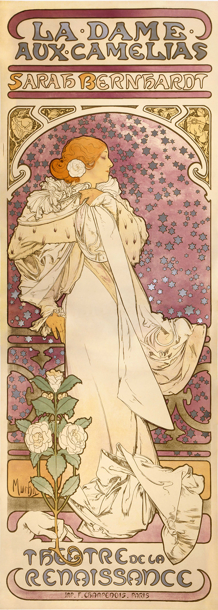 Alfons Mucha - La Dame aux Camelias, 1896, Schattenfugenrahmen weiß