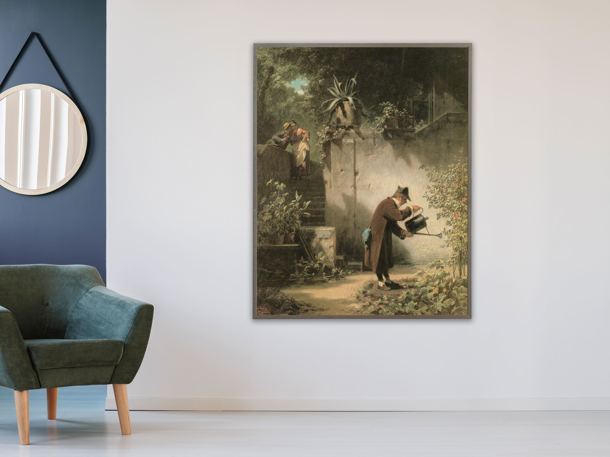Carl Spitzweg - Der Blumenfreund, um 1858, Bilderrahmen grau