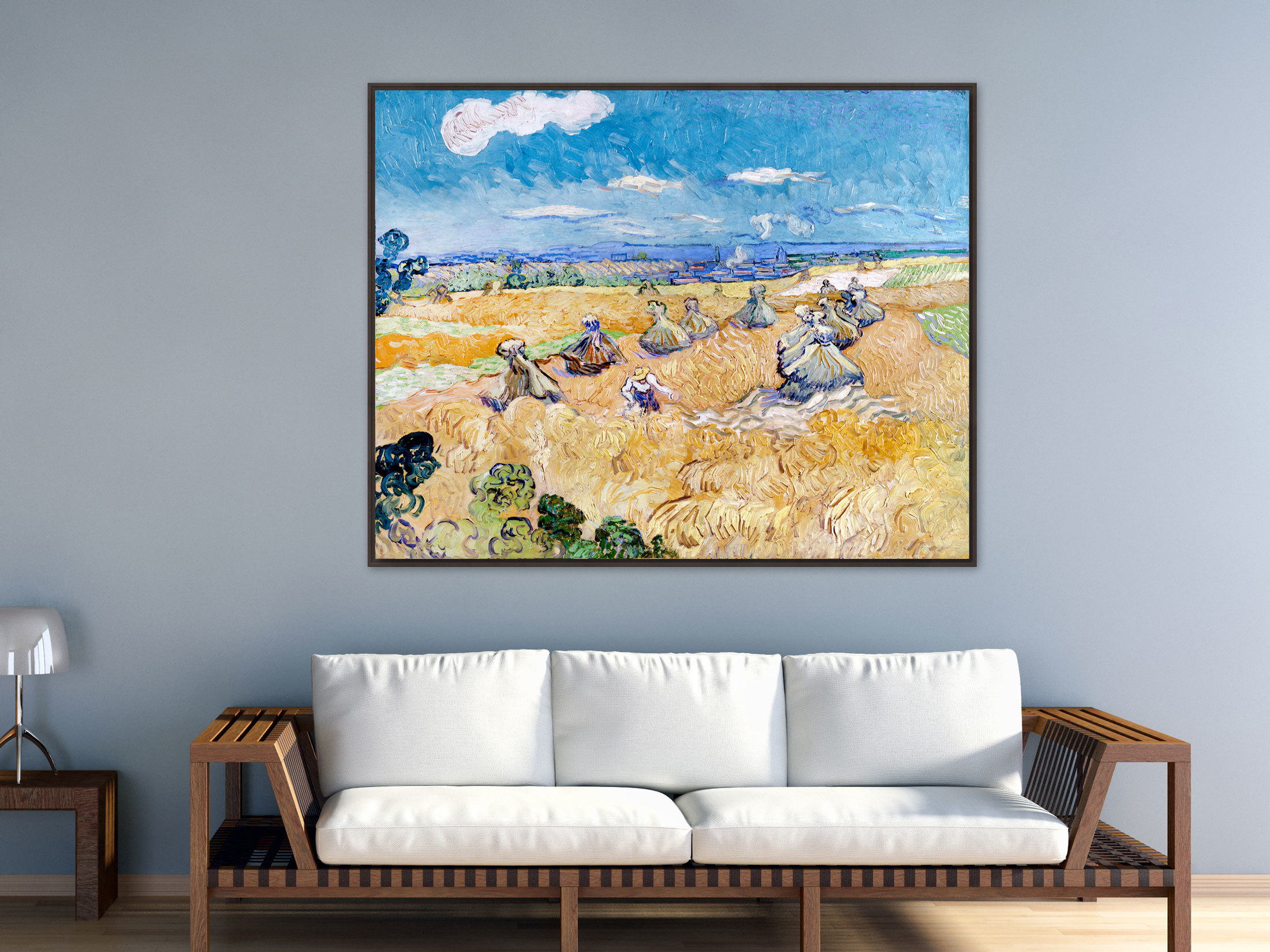 Wheat Stacks with Reaper, 1888, Leinwand mit Rahmen braun