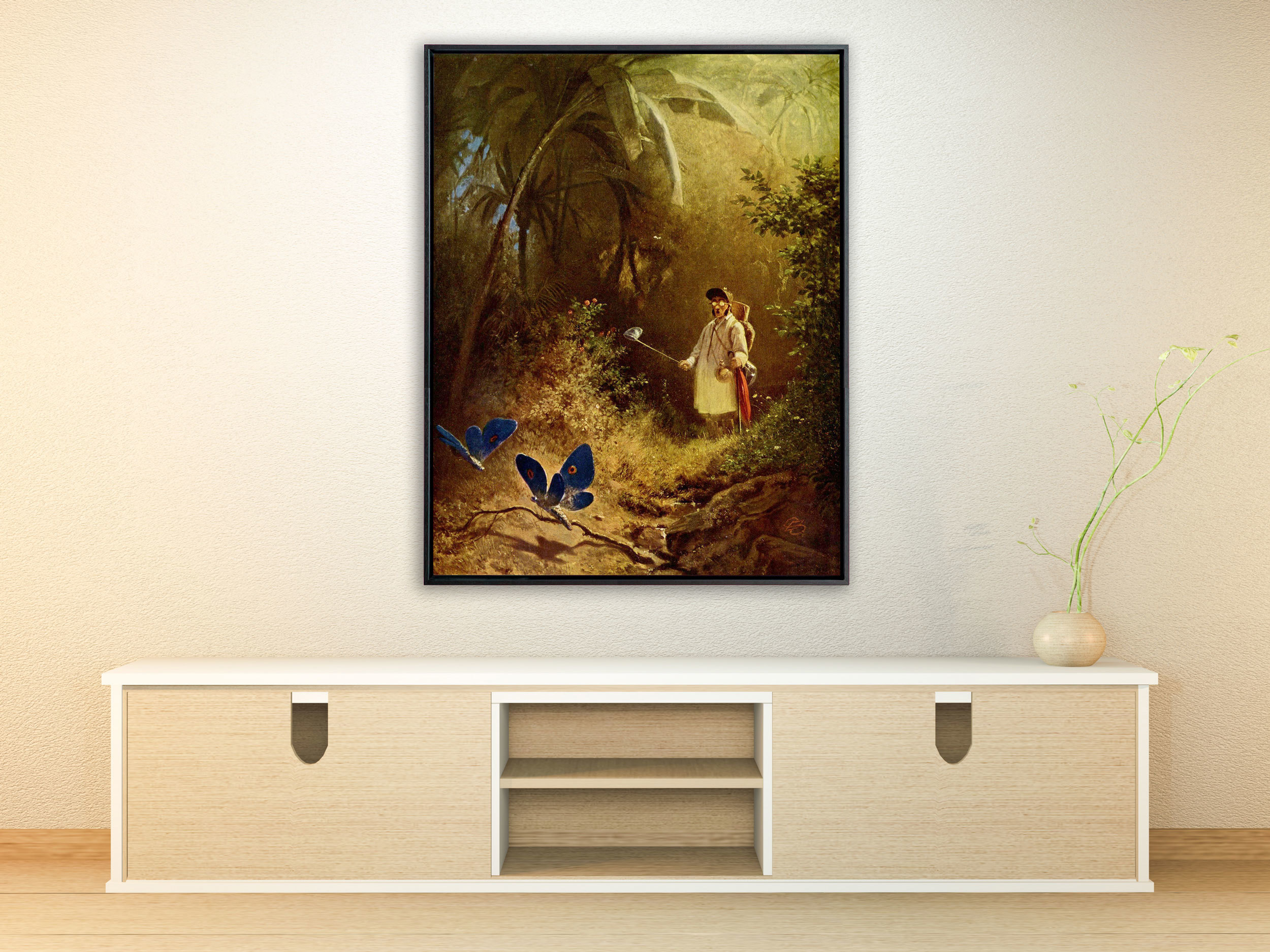 Carl Spitzweg - Der Schmetterlingsjäger, um 1840, Schattenfugenrahmen schwarz