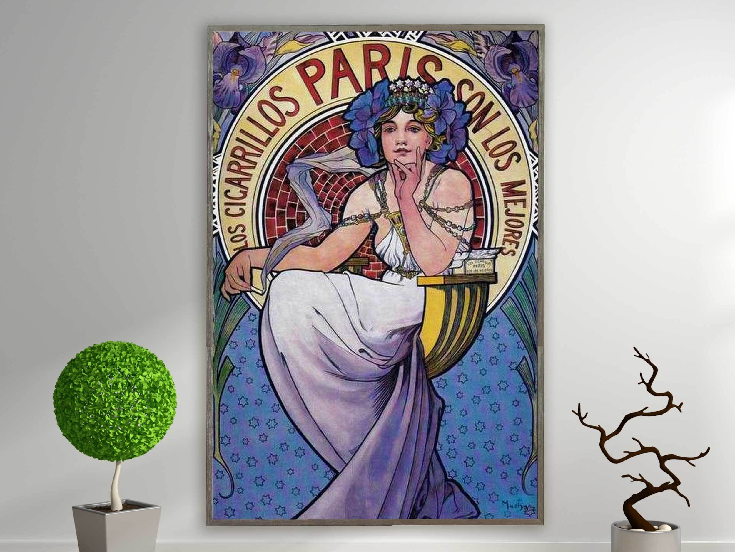 Alfons Mucha - Cigares Paris, 1898, Bilderrahmen grau