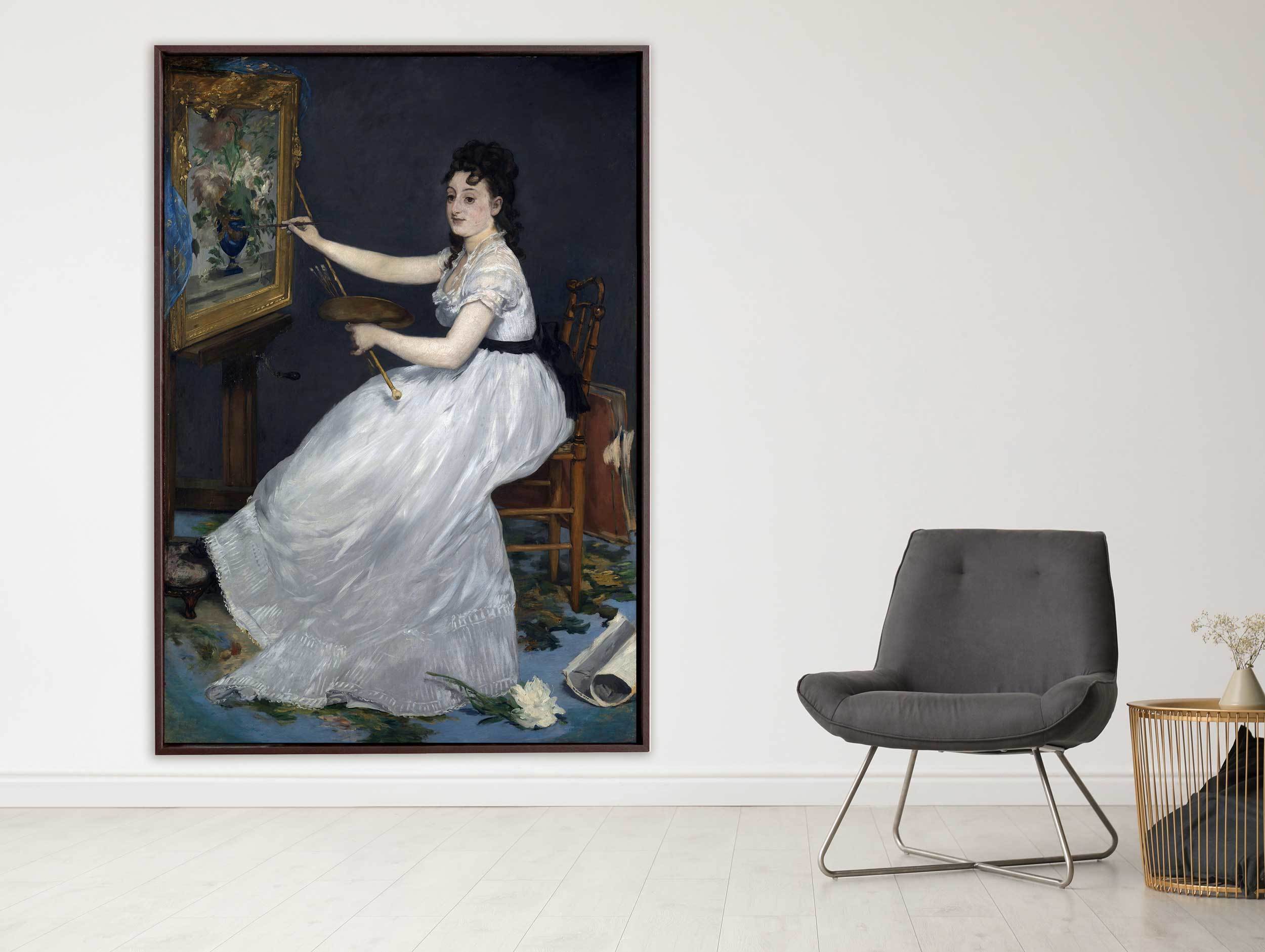Edouard Manet - Porträt der Eva Gonzalés im Atelier Manets, 1870, Schattenfugenrahmen braun
