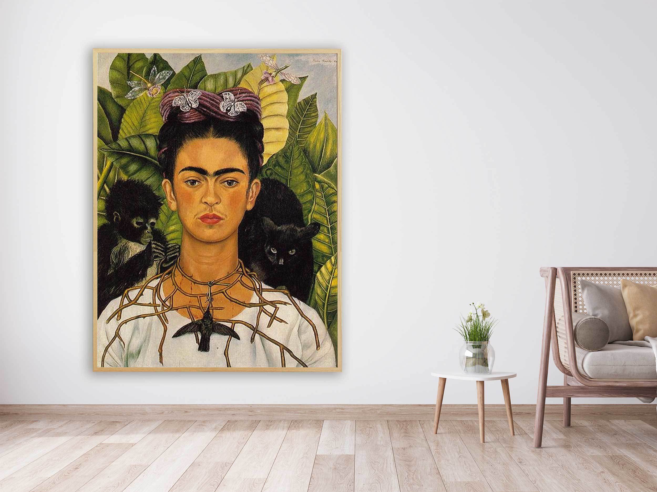 Frida Kahlo -  Self-portrait with Thorn Necklace and Hummingbird, 1940, Bilderrahmen eiche