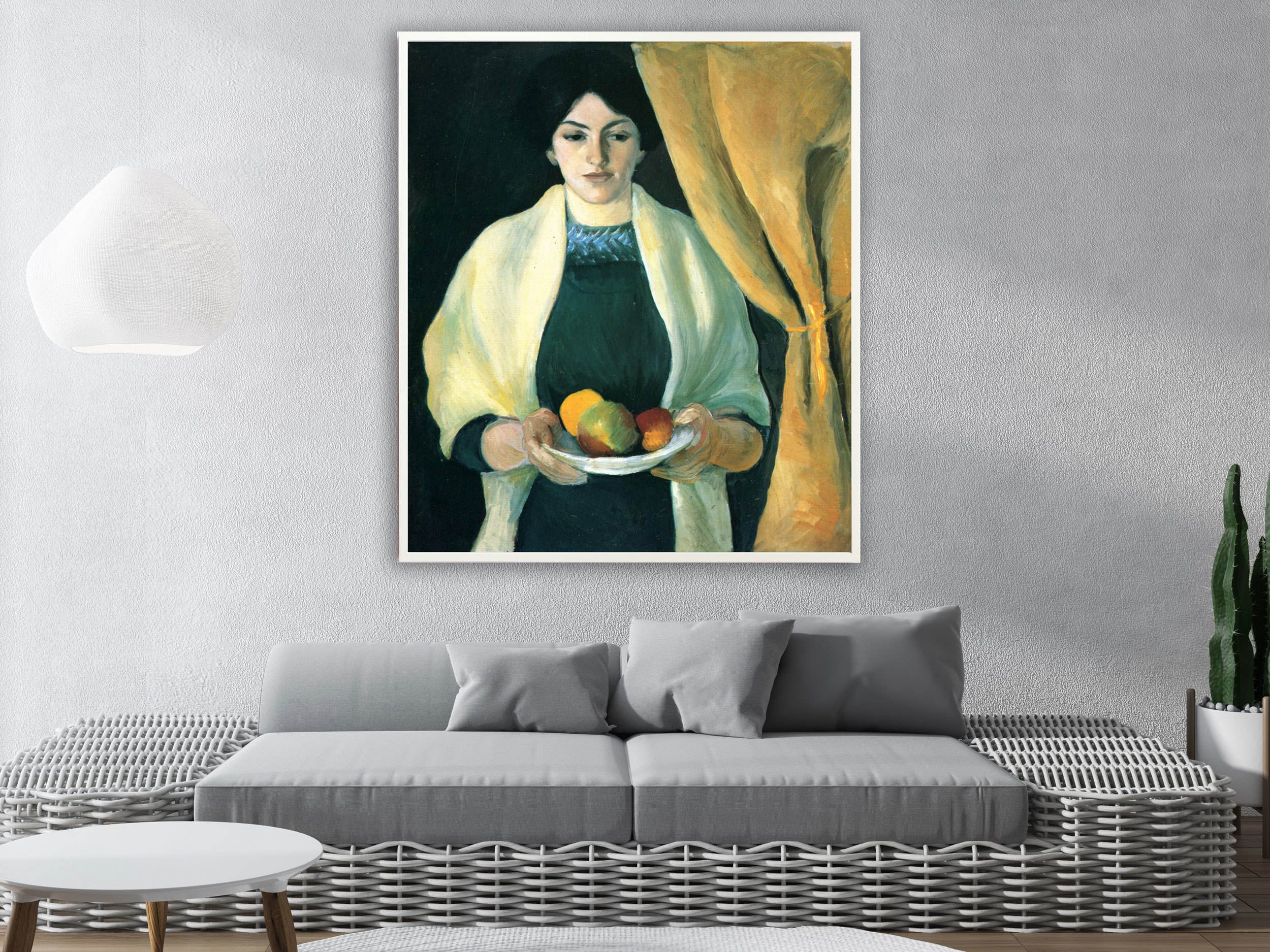 August Macke - Portrait mit Äpfeln Frau des Künstlers, 1909, Bilderrahmen weiß