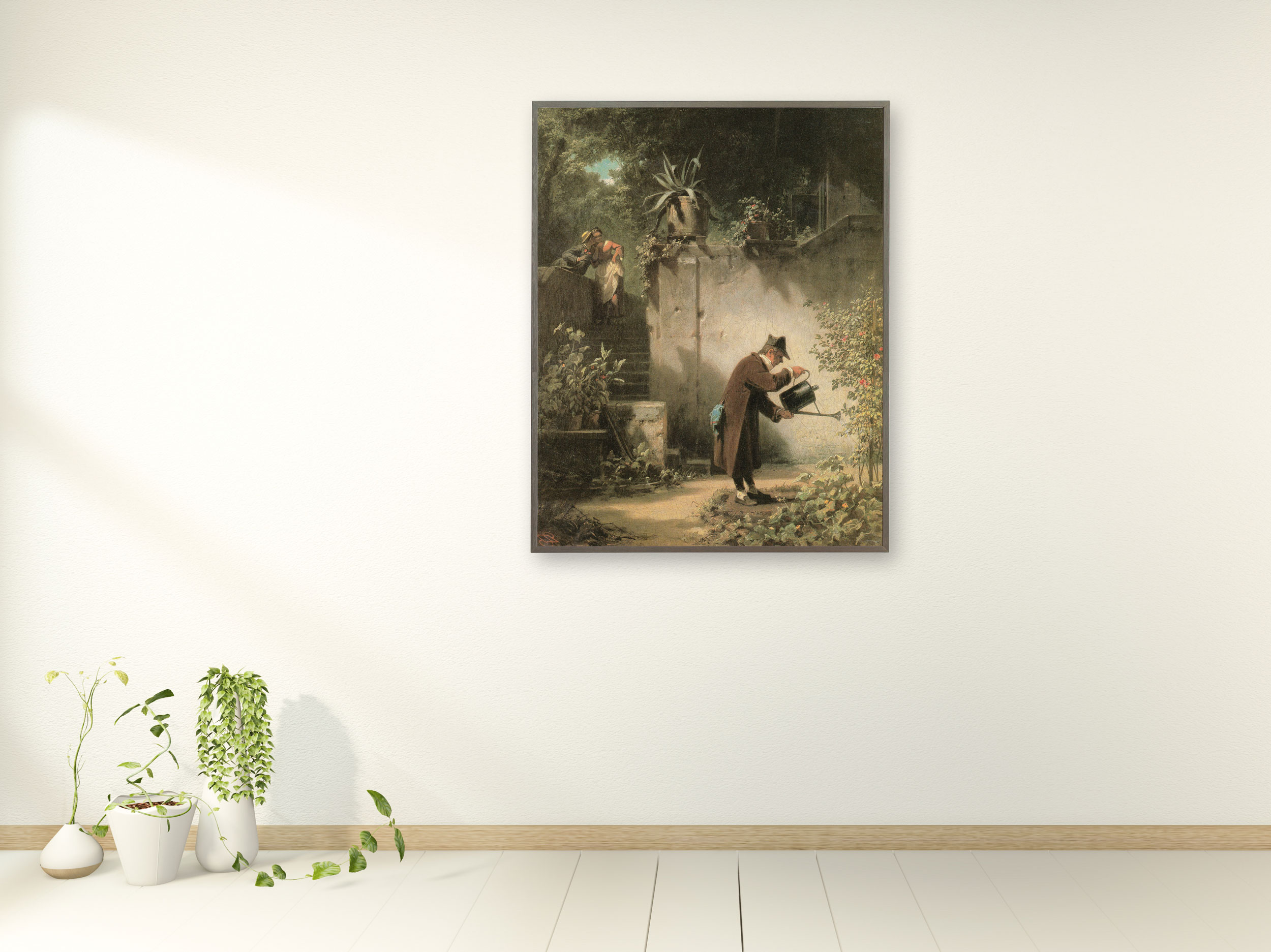 Carl Spitzweg - Der Blumenfreund, um 1858, Bilderrahmen grau